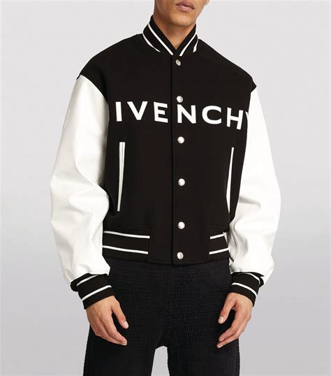 givenchy black logo varsity bomber jacket|GIVENCHY varsity jacket in wool and leather .